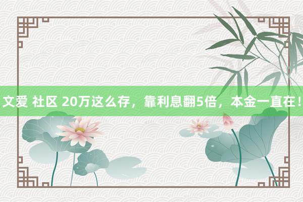 文爱 社区 20万这么存，靠利息翻5倍，本金一直在！